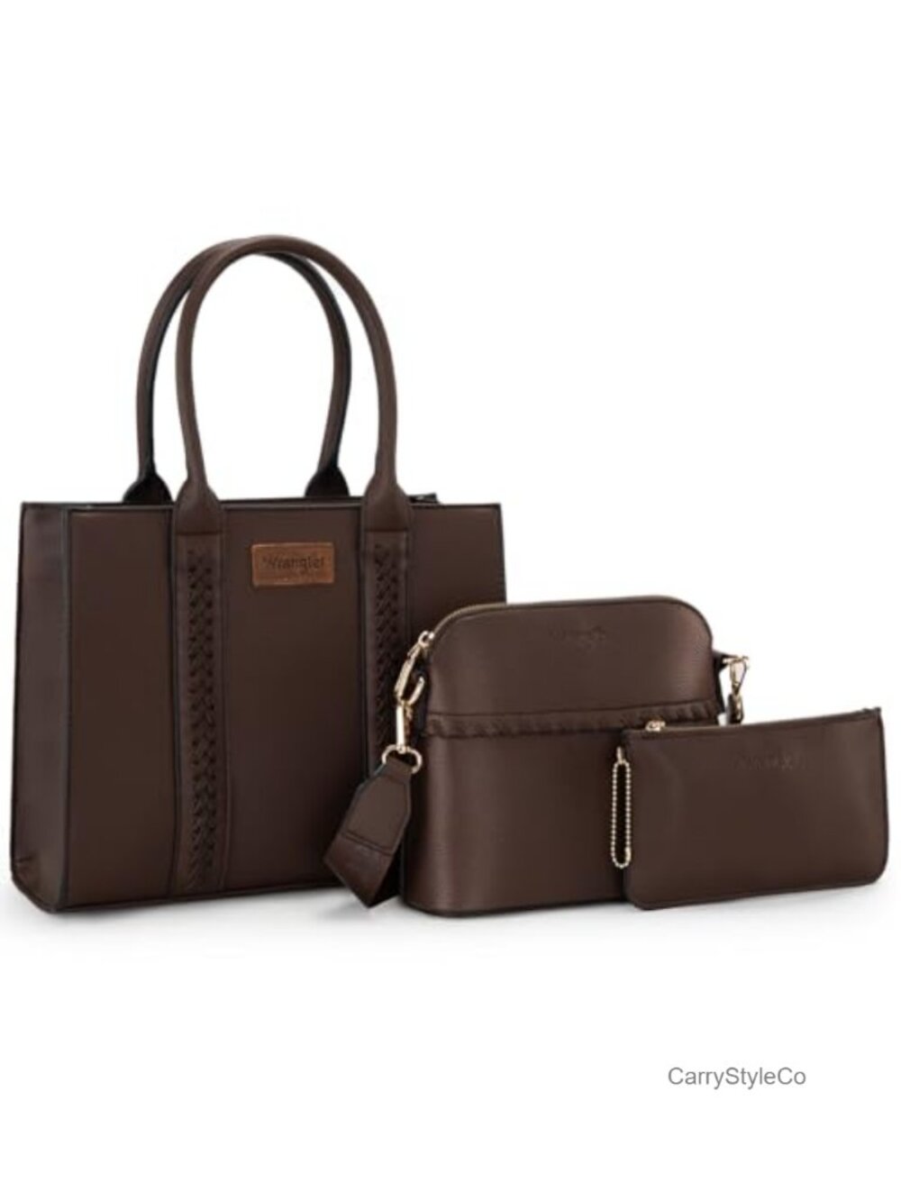 Wrangler 3 Piece Purse Set with Whipstitch Tote, Crossbody & Wallet